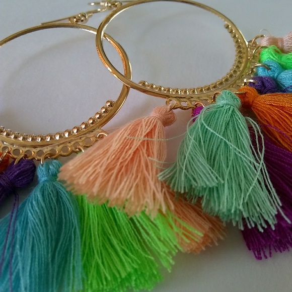 New Bright Tropical Hot Long Sexy Tassel Earrings - Picture 2 of 6